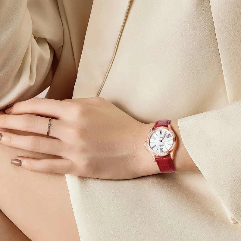 EBOHR Automatic Mechanical Movement Genuine Leather Strap Watch Women's Watch White Dial-4