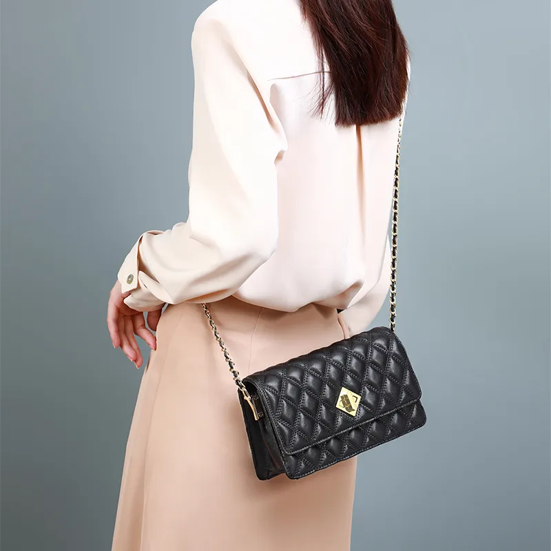 EBLAN Cow Leather Shoulder Bag, Crossbody Bag Regular Women's Ecru/Black-7