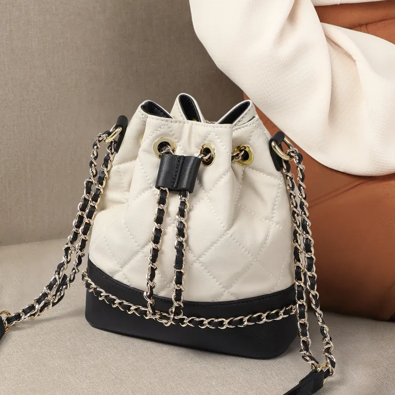 EBLAN Cow Leather Shoulder Bag, Crossbody Bag Regular Women's White & Black-3