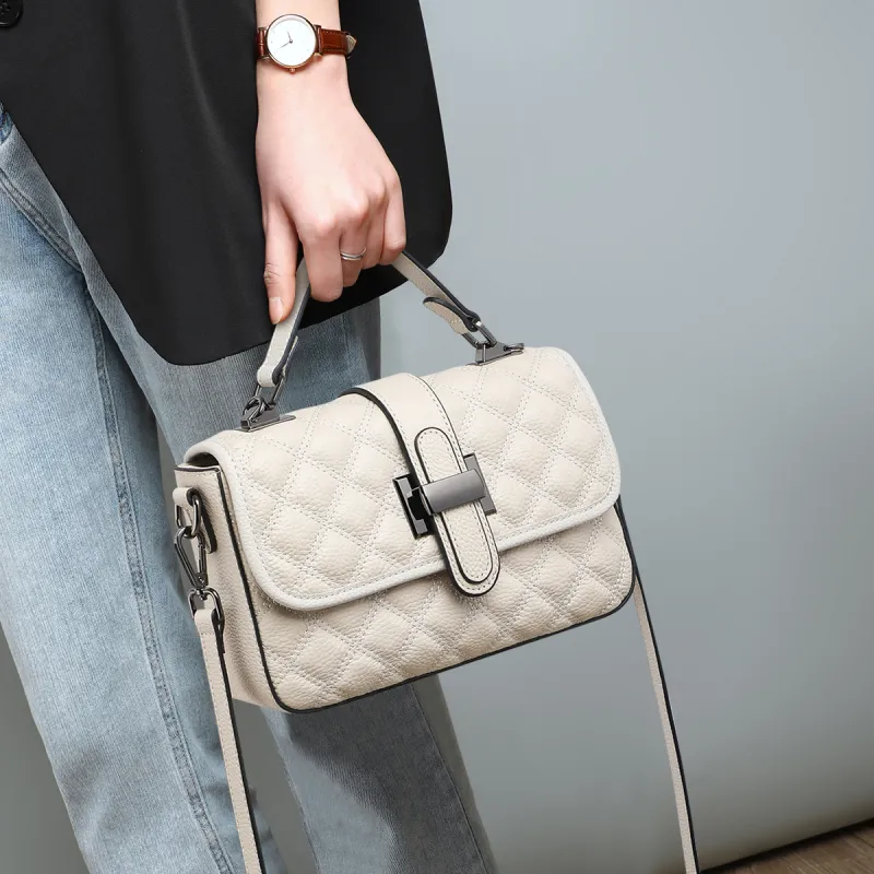 EBLAN Cow Leather Handbag Regular Women's Black/White-6