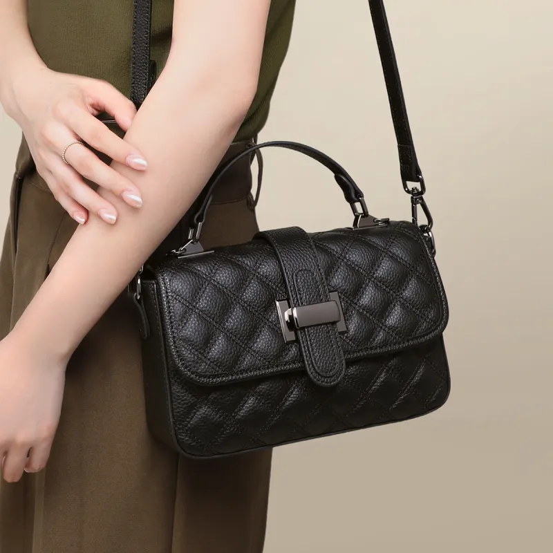 EBLAN Cow Leather Handbag Regular Women's Black/White-2