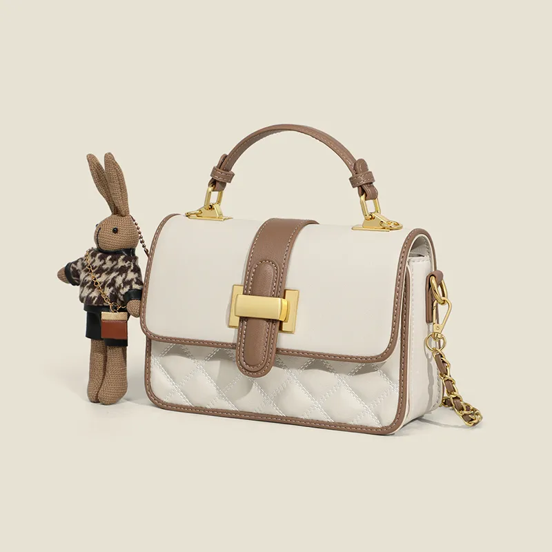 EBLAN Cow Leather Shoulder Bag, Crossbody Bag, Small Square Bag Regular Women's Ecru-3