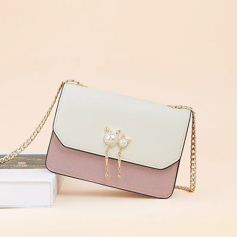 EBLAN Cow Leather Shoulder Bag, Crossbody Bag Regular Women's Pink White/blue-3