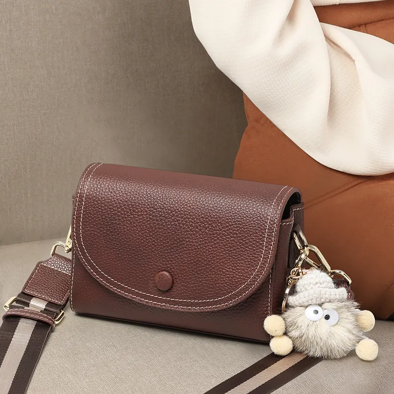 EBLAN Cow Leather Shoulder Bag, Crossbody Bag, Small Square Bag Regular Women's Brown-2