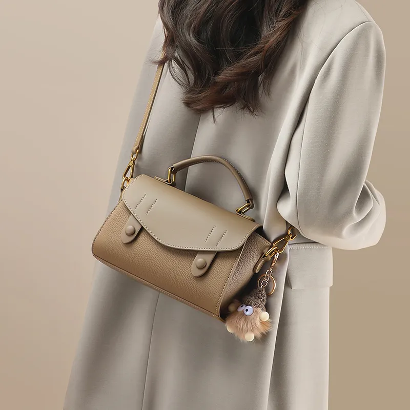 EBLAN Cow Leather Shoulder Bag, Crossbody Bag, Handbag Women's Khaki-1