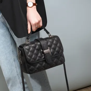 EBLAN Cow Leather Handbag Regular Women's Black/White