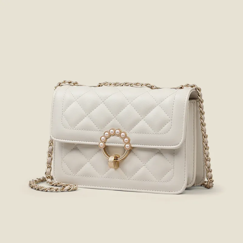 EBLAN Cow Leather Shoulder Bag, Crossbody Bag, Small Square Bag Regular Women's Milkshake White-3
