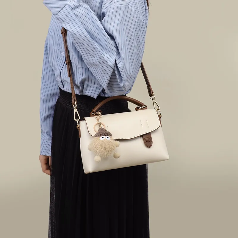 EBLAN Cow Leather Handbag Regular Women's Milkshake White-3