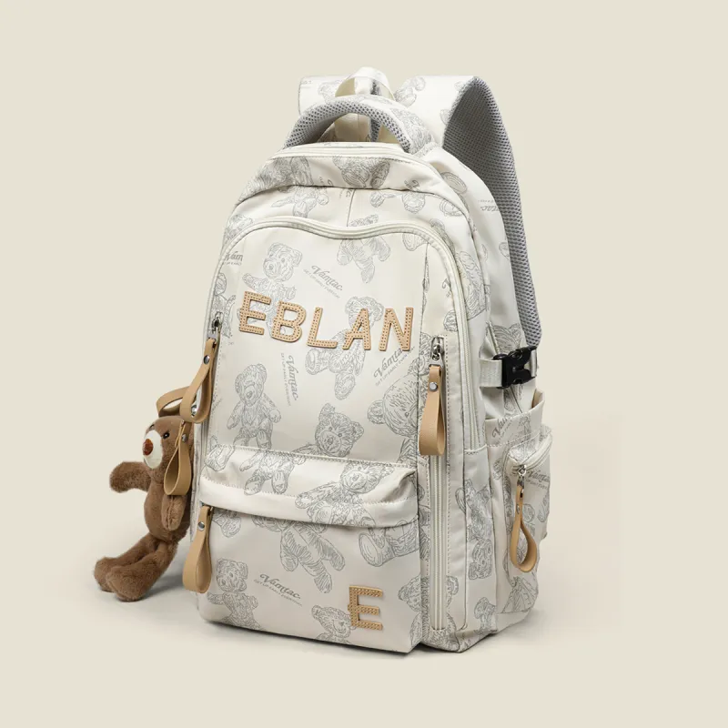 EBLAN Fabric Backpack Regular Unisex Ecru/Black-3