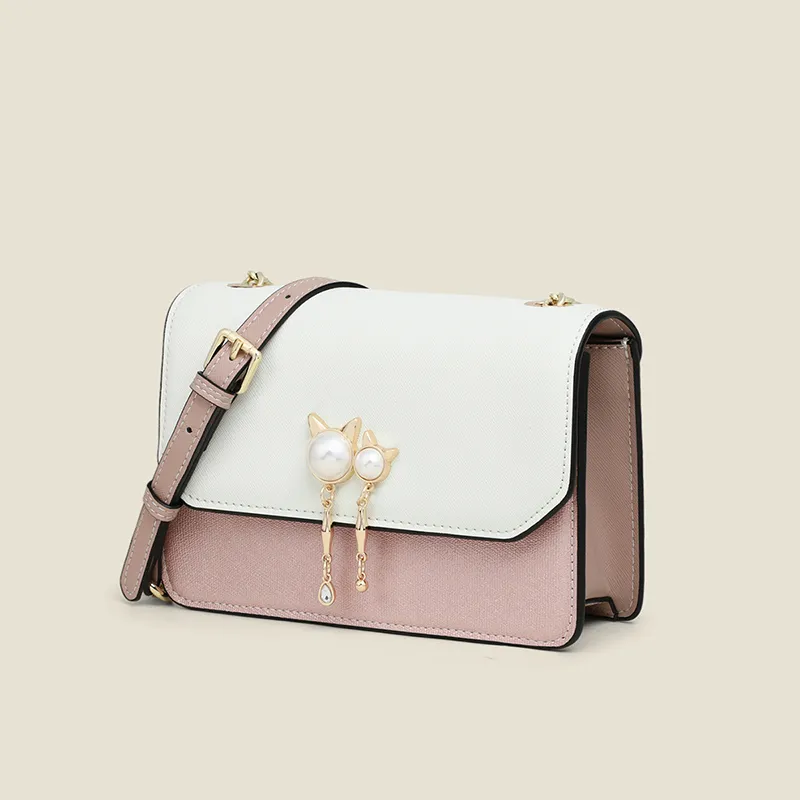 EBLAN Cow Leather Shoulder Bag, Crossbody Bag Regular Women's Pink White/blue-4