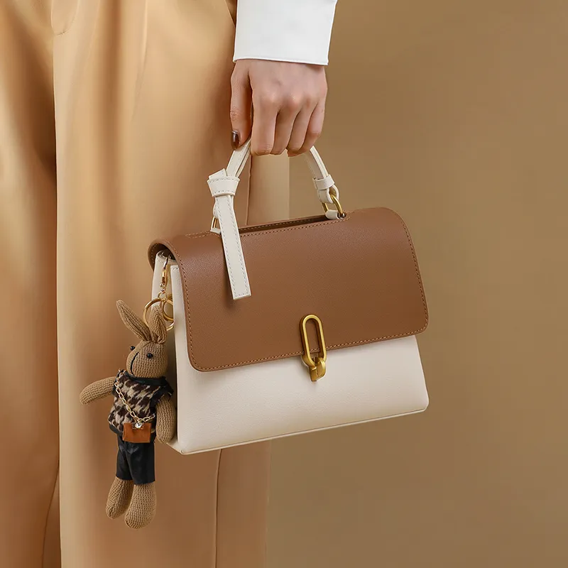 EBLAN Cow Leather Handbag, Shoulder Bag, Crossbody Bag Regular Women's White & Coffee-3