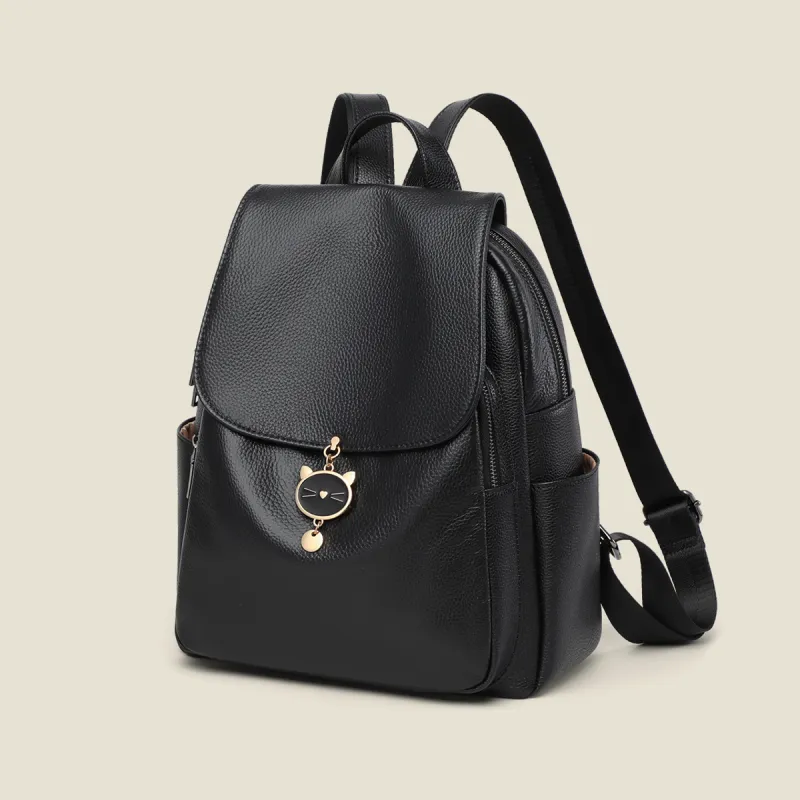 EBLAN Cow Leather Backpack Large Size Women's Black-2