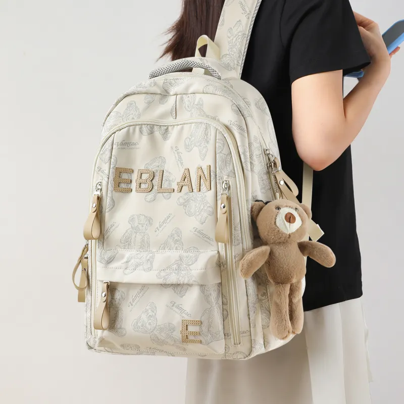 EBLAN Fabric Backpack Regular Unisex Ecru/Black-1