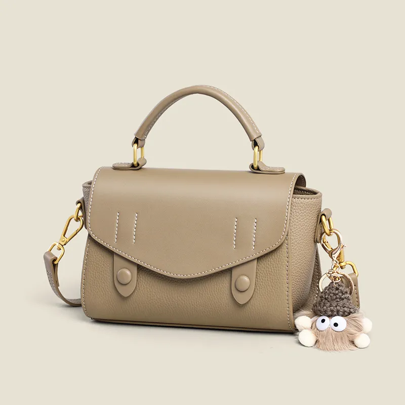 EBLAN Cow Leather Shoulder Bag, Crossbody Bag, Handbag Women's Khaki-3