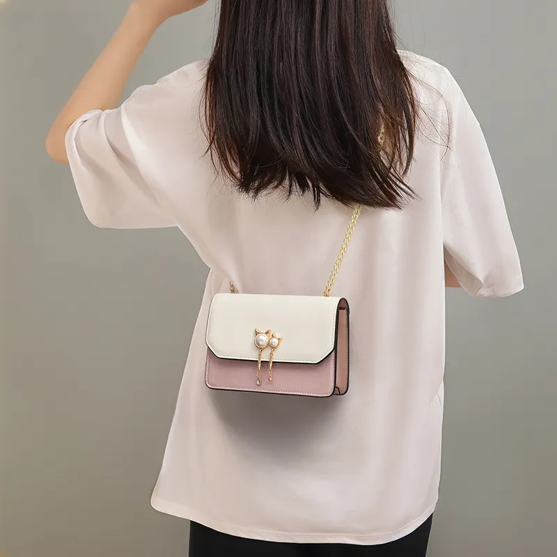 EBLAN Cow Leather Shoulder Bag, Crossbody Bag Regular Women's Pink White/blue-2