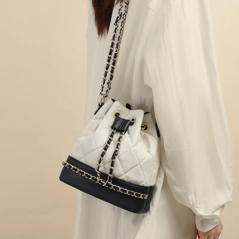 EBLAN Cow Leather Shoulder Bag, Crossbody Bag Regular Women's White & Black-1