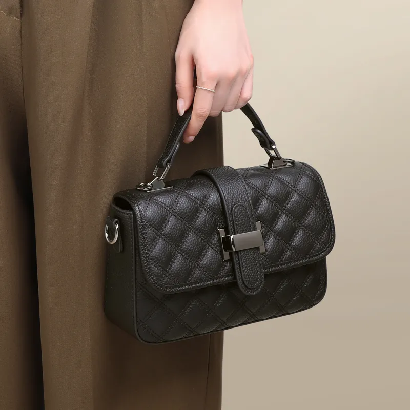 EBLAN Cow Leather Handbag Regular Women's Black/White-3