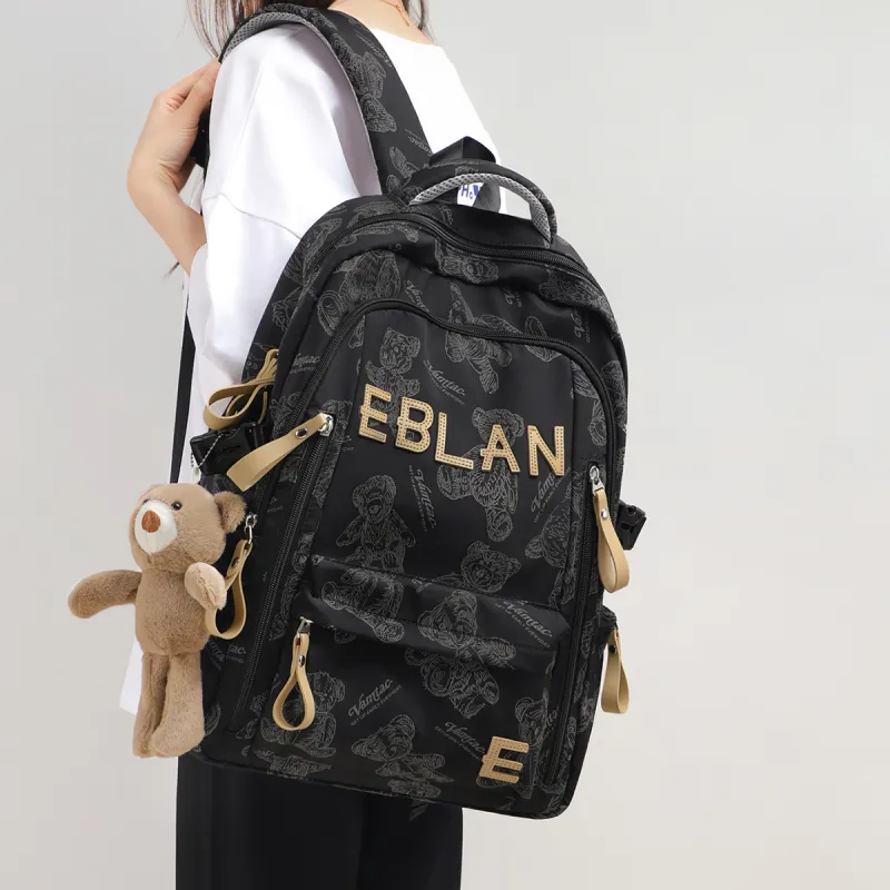 EBLAN Fabric Backpack Regular Unisex Ecru/Black-6