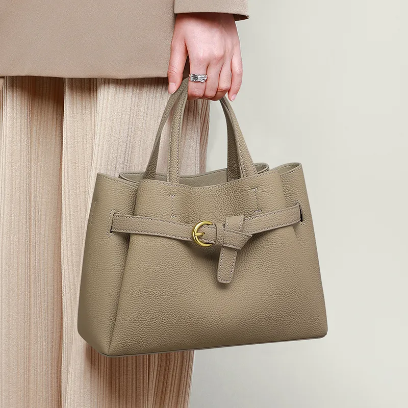 EBLAN Cow Leather Handbag Regular Women's Stone Wall Gray-1