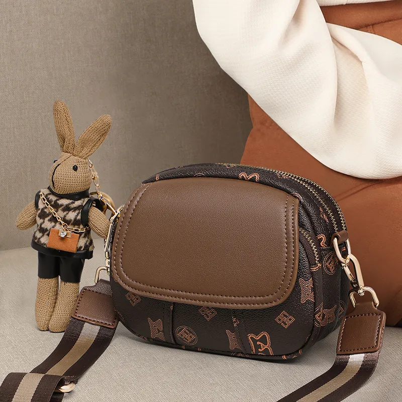 EBLAN Synthetic Leather Shoulder Bag, Crossbody Bag, Small Round Bag Regular Women's Coffee-1