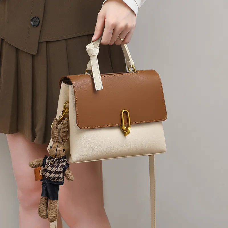 EBLAN Cow Leather Handbag, Shoulder Bag, Crossbody Bag Regular Women's White & Coffee-1