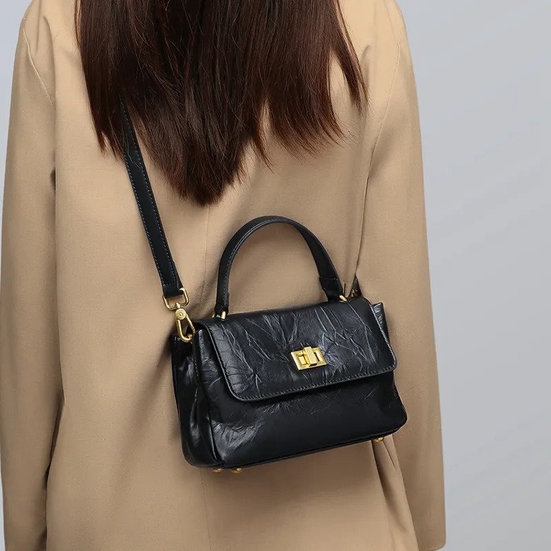 EBLAN Cow Leather Handbag Regular Women's Black/Ecru-2