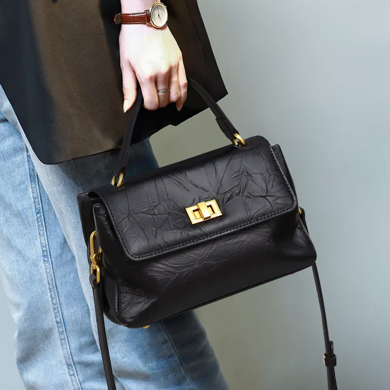 EBLAN Cow Leather Handbag Regular Women's Black/Ecru-1