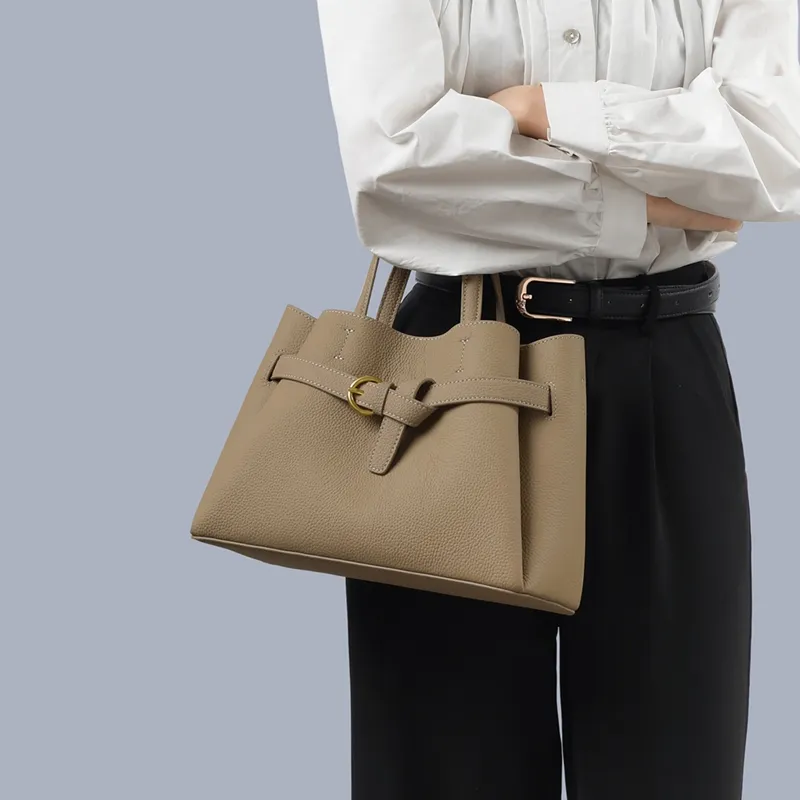 EBLAN Cow Leather Handbag Regular Women's Stone Wall Gray-2