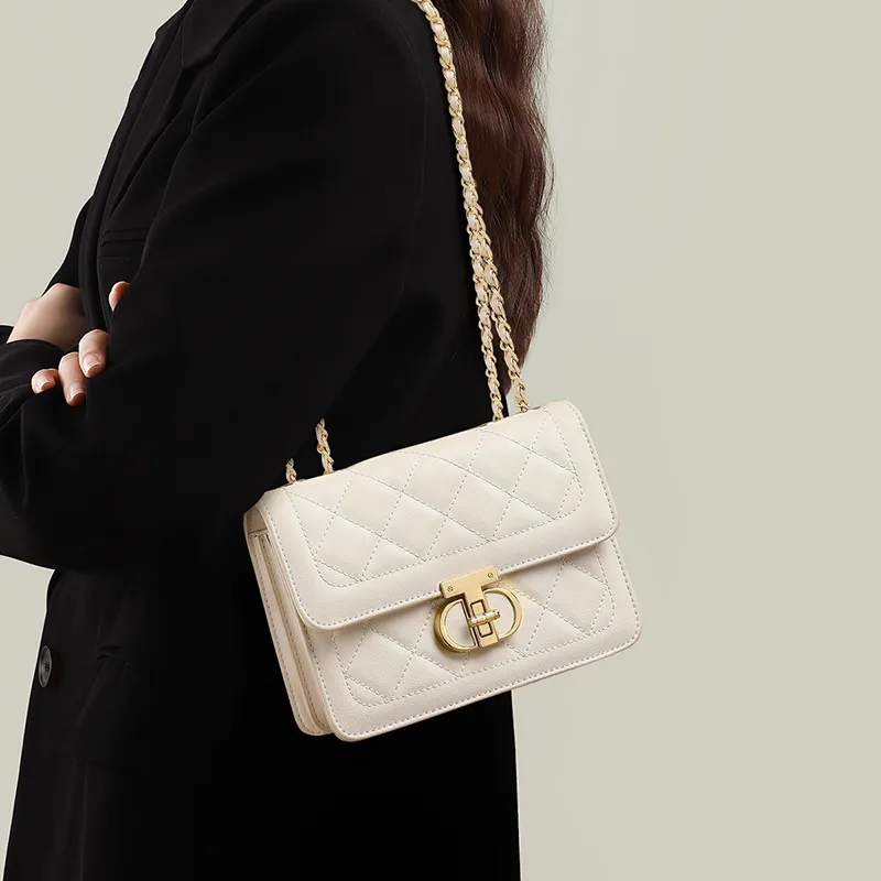 EBLAN Cow Leather Shoulder Bag, Crossbody Bag Regular Women's Milkshake White-5