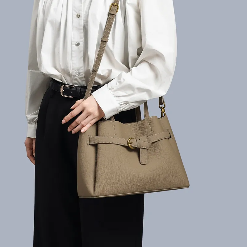 EBLAN Cow Leather Handbag Regular Women's Stone Wall Gray-4