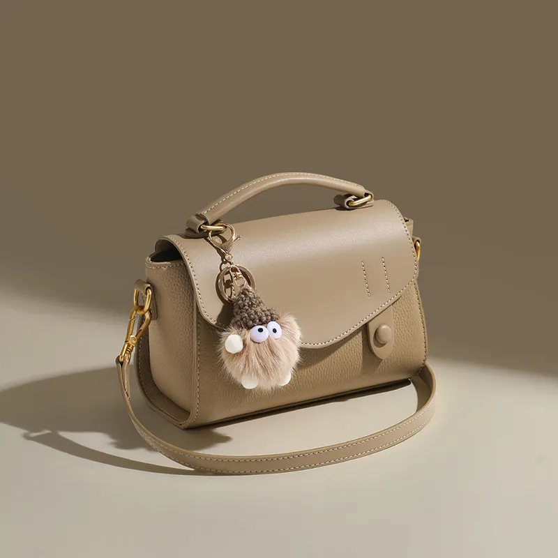 EBLAN Cow Leather Shoulder Bag, Crossbody Bag, Handbag Women's Khaki-2