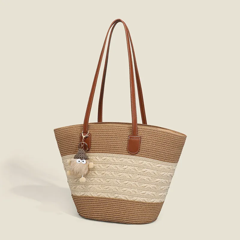 EBLAN Polyester Shoulder Bag Regular Women's Khaki & White-4