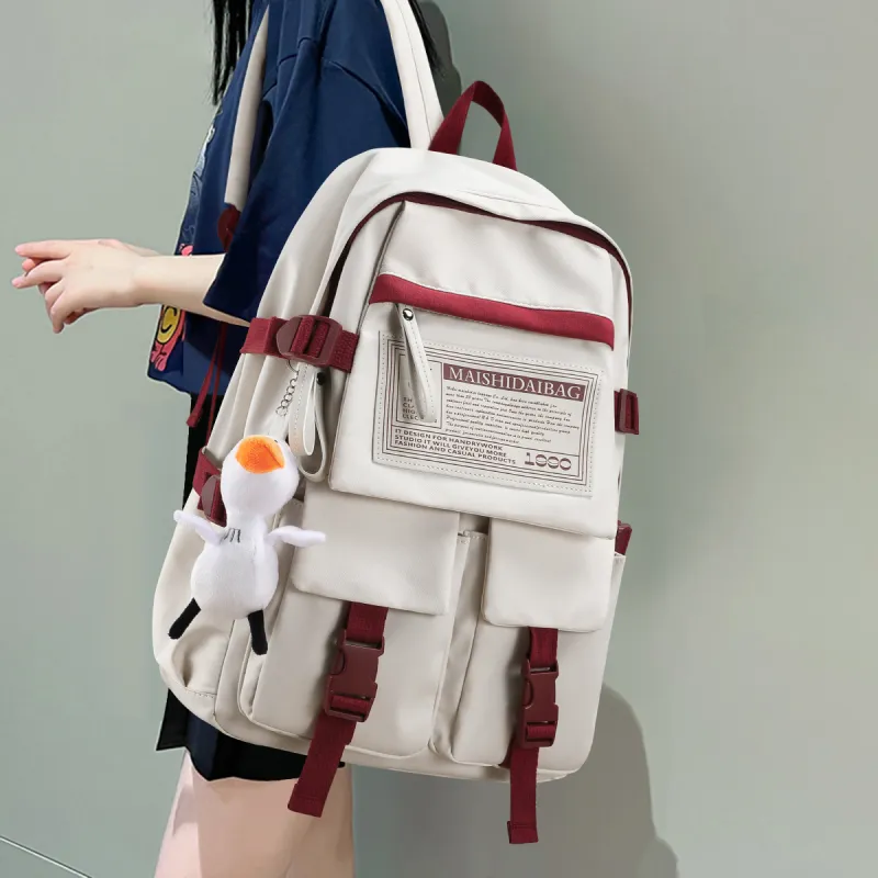 EBLAN Fabric Backpack Regular Unisex Beige/Black-1