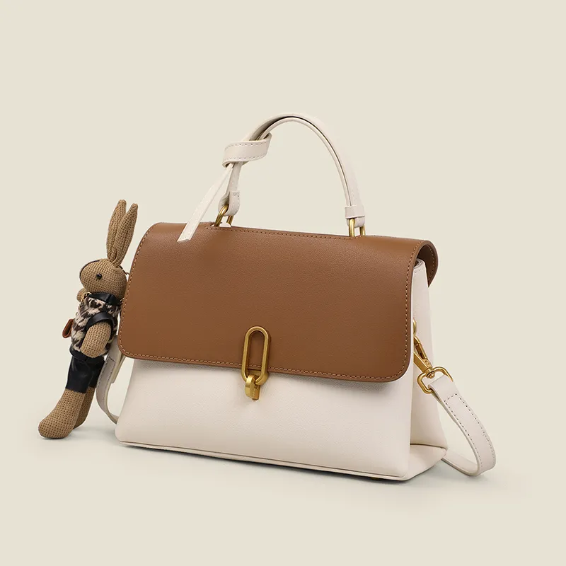 EBLAN Cow Leather Handbag, Shoulder Bag, Crossbody Bag Regular Women's White & Coffee-5