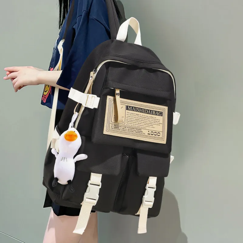 EBLAN Fabric Backpack Regular Unisex Beige/Black-7