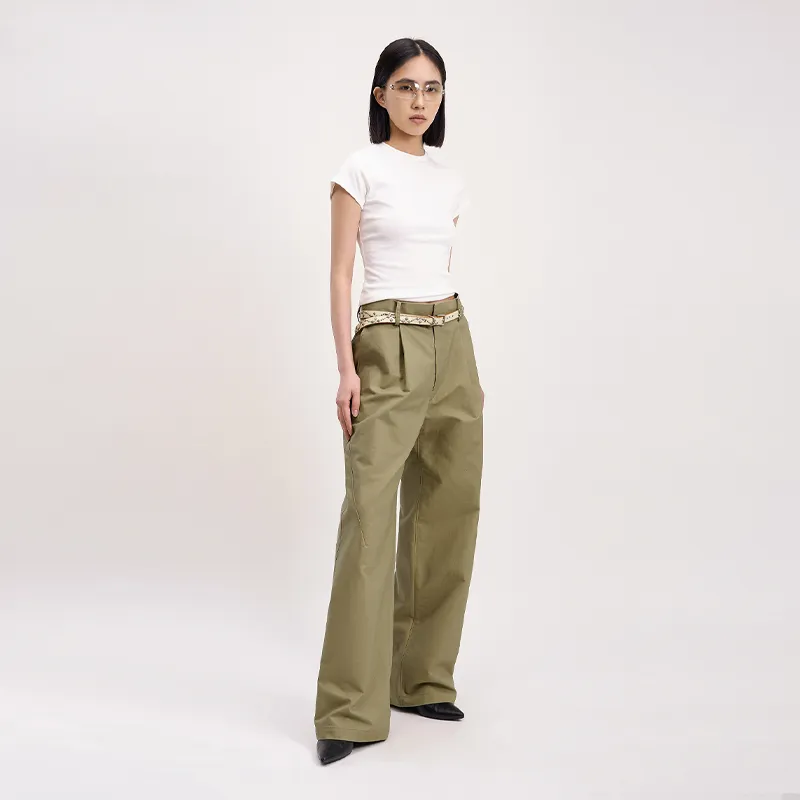 OPICLOTH Casual Pants Unisex Khaki Green-11