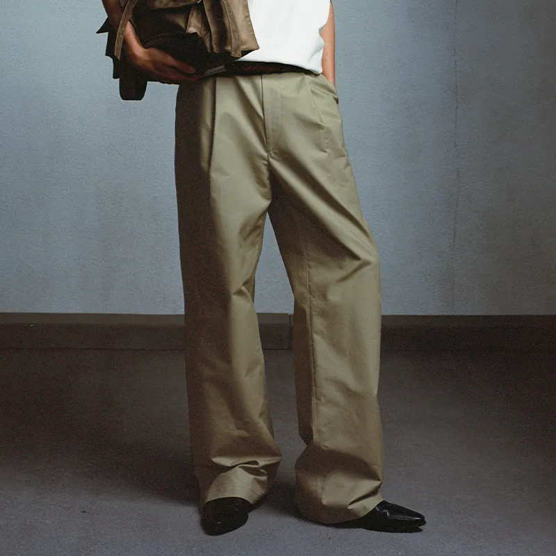OPICLOTH Casual Pants Unisex Khaki Green-3