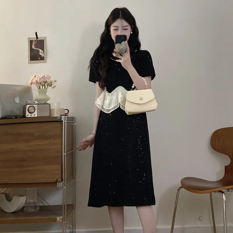 PAVEA Short Sleeved Dress Women's Black+Hair Tie Comes With-4