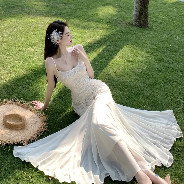 PAVEA Slip Dress Women's Light Apricot+Hair Tie Comes With-2