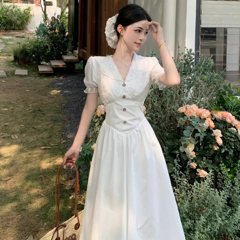 PAVEA Short Sleeved Dress Women's White-2