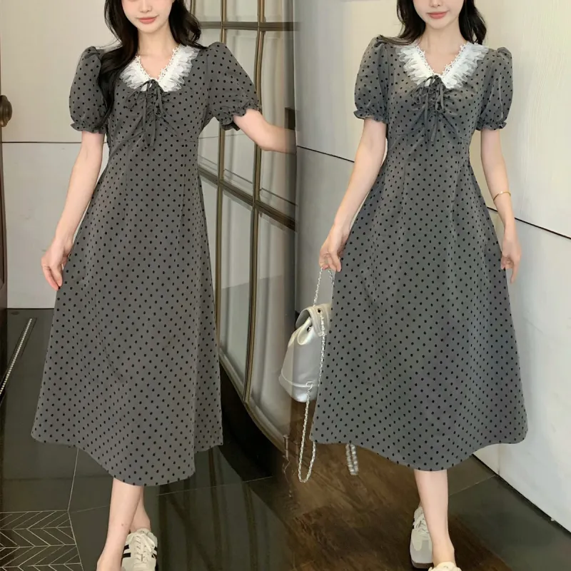 PAVEA Short Sleeved Dress Women's Gray+Hair Tie Included-2