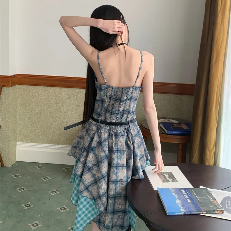 PAVEA Slip Dresses Women's Blue+Belt+Hair Tie Comes With-1