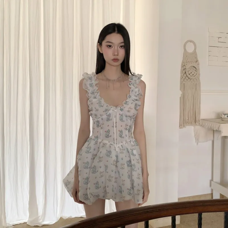 / Sleeveless Dresses Women's White+Hair Tie Comes With-5