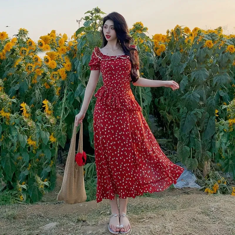 PAVEA Short Sleeved Dress Women's Red+Hair Tie Comes With-5