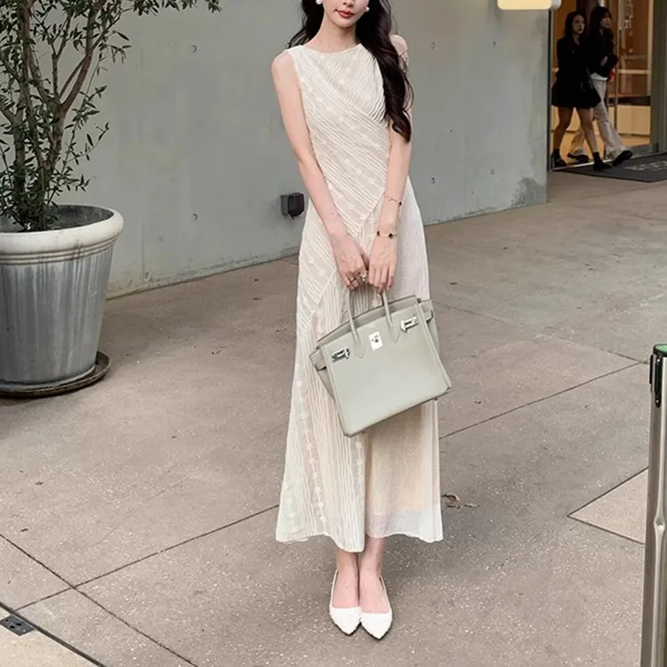 PAVEA Sleeveless Dress Women's Beige+Hair Tie Comes With-1
