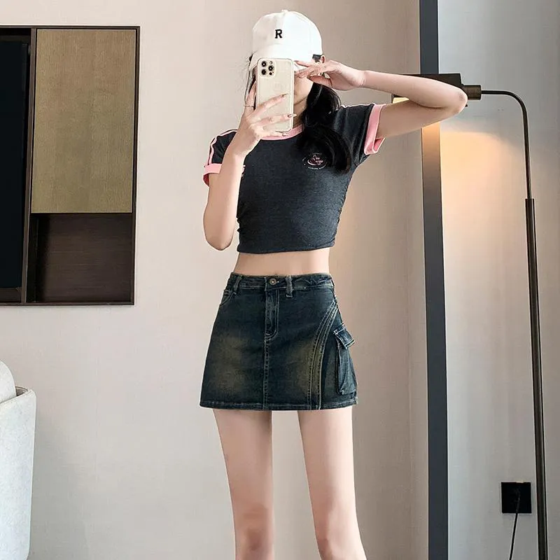 PAVEA Denim Short Skirts Women's Blue-6