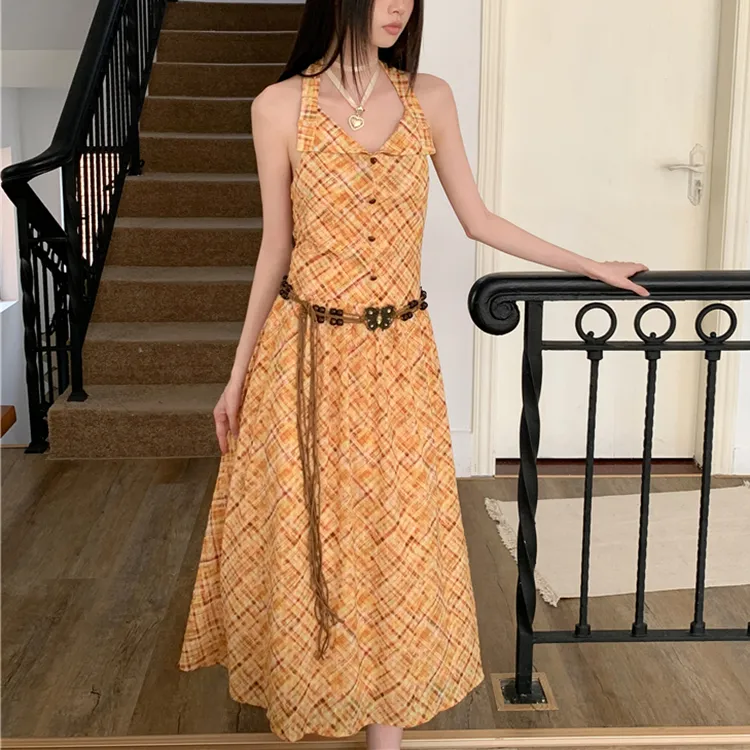 PAVEA Sleeveless Dress Women's Image Color+Belt+Hair Tie Comes With-4
