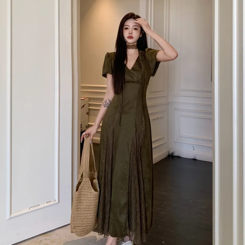 PAVEA Short Sleeved Dress Women's Green-5