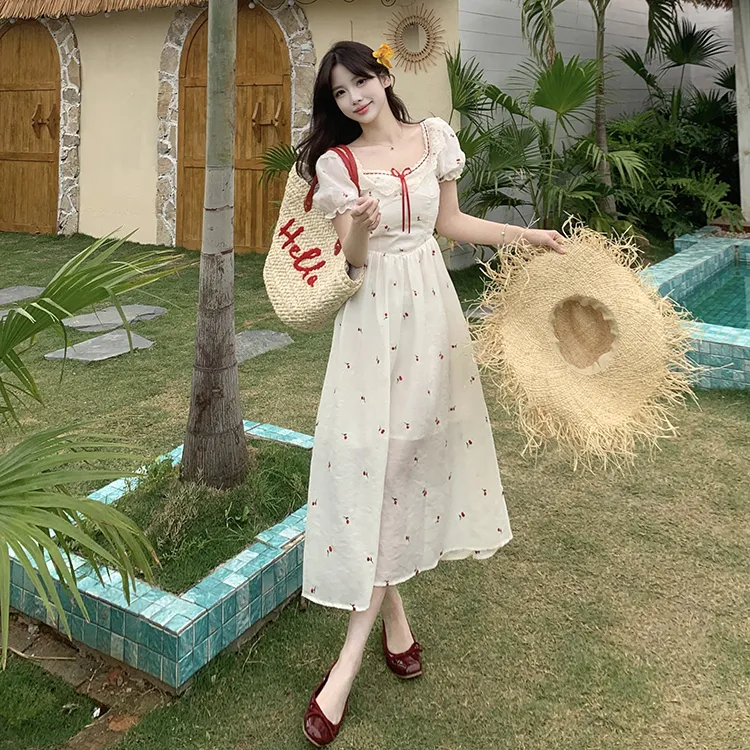 PAVEA Short Sleeved Dress Women's White+Hair Tie Comes With-4