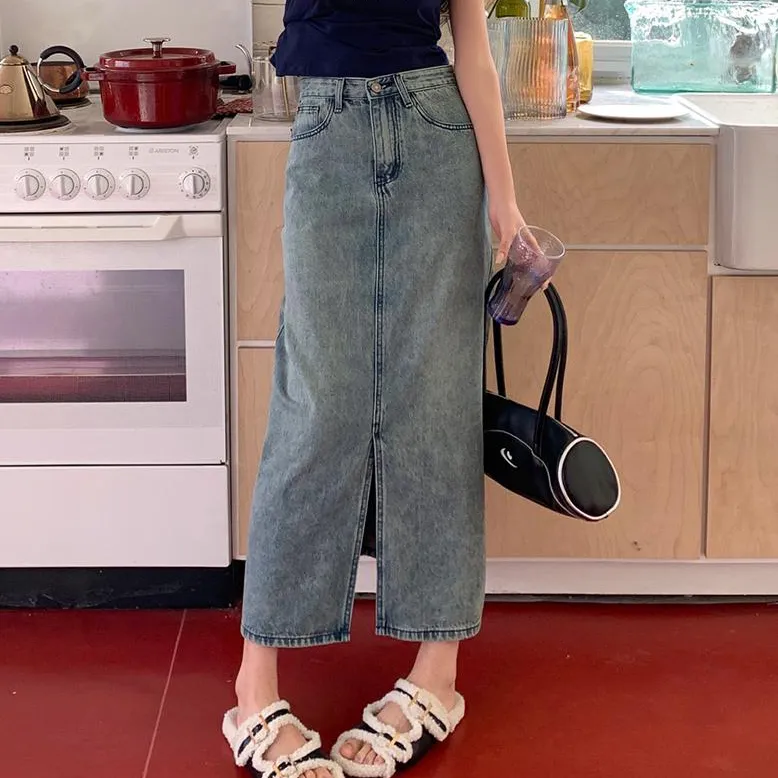 PAVEA Denim Long Skirts Women's Blue+Hair Tie Comes With-6